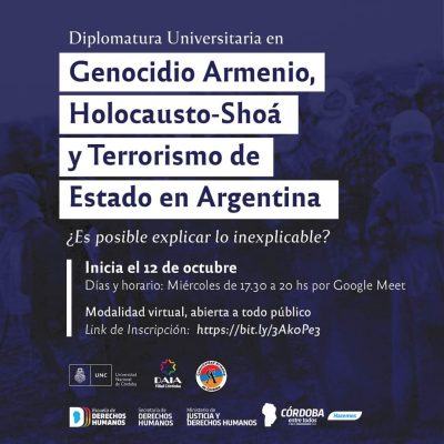 La DAIA Filial Córdoba invita a la Diplomatura Universitaria en Genocidio Armenio, Holocausto-Shoá y Terrorismo de Estado